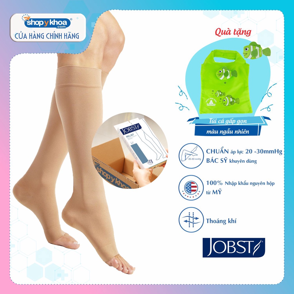 Vớ y khoa gối JOBST Relief - Cơ bản, màu da, hở ngón, 20-30mmHg, giãn tĩnh mạch chân (tất y khoa