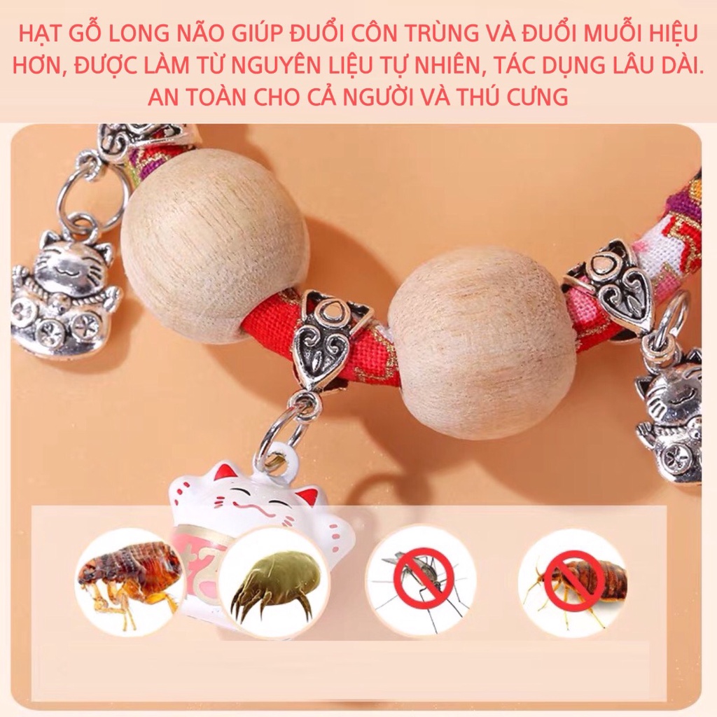 Vòng cổ chuông chống ve rận, muỗi đốt cho thú cưng từ hạt gỗ long não phong cách cổ trang