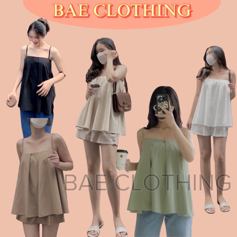 Áo Kiểu HAI DÂY VIN TOP thiết kế xếp li nhẹ form rộng màu sắc style vintage free size