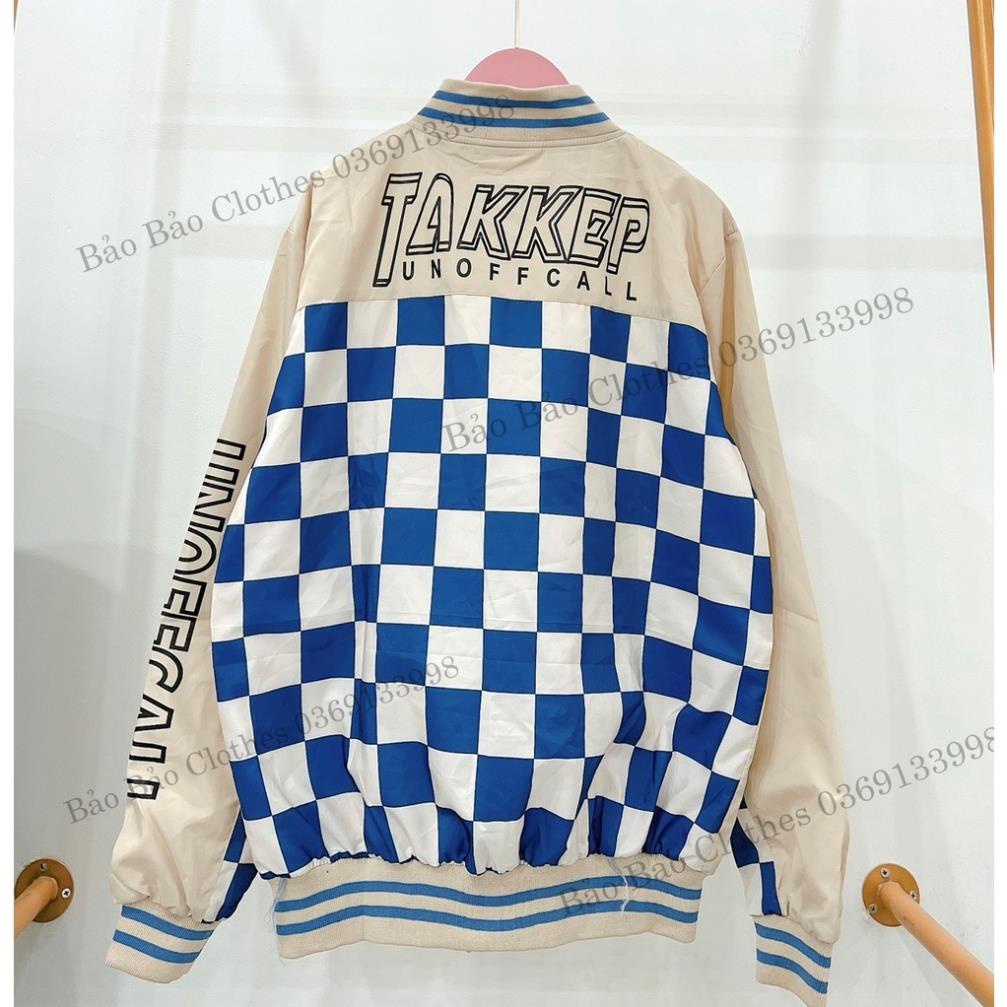 Áo Khoác Bomber Takkep Bàn Cờ Tay Bồng Chữ U Nam Nữ Unisex Dáng Rộng 2 Lớp Gió