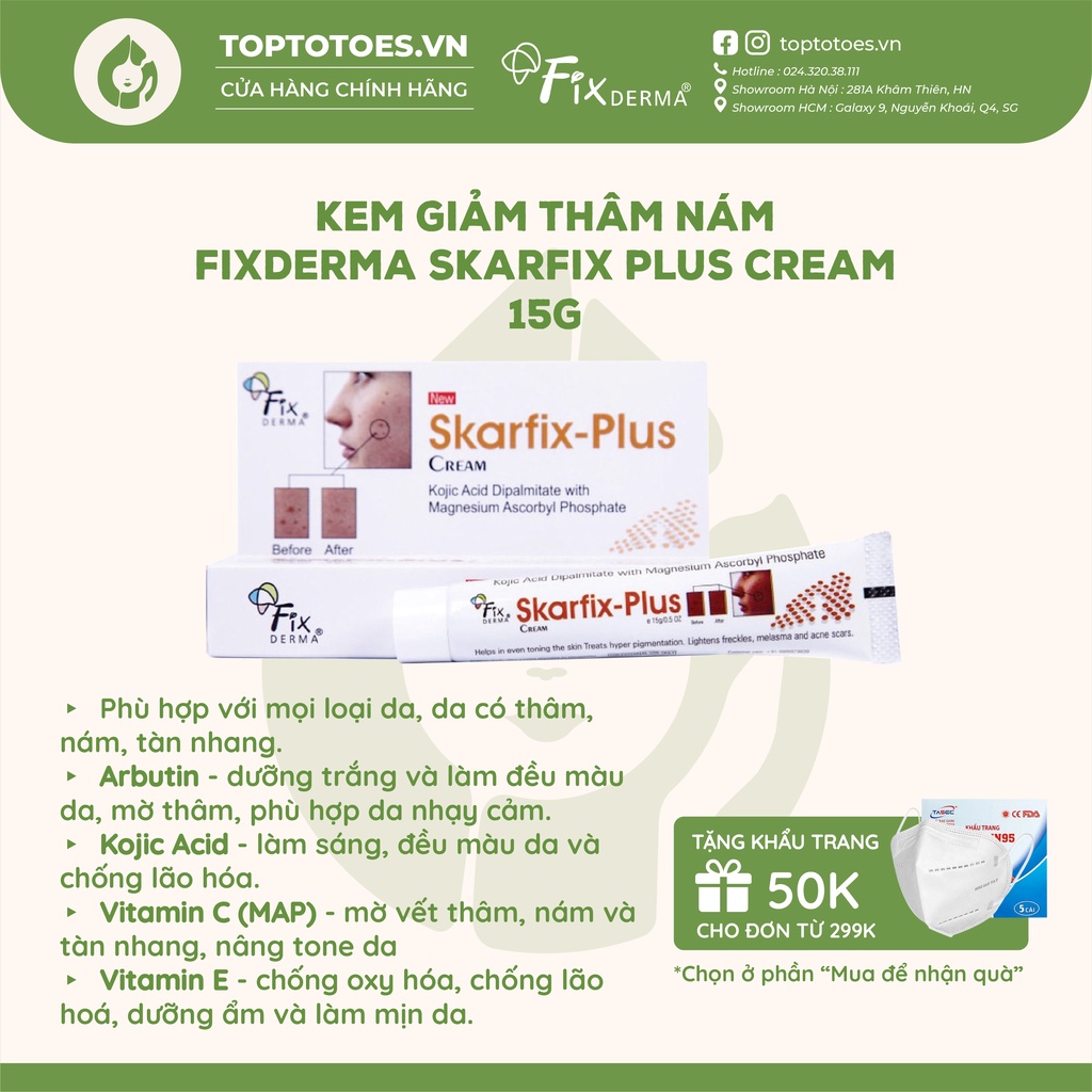 Kem giảm thâm, nám Fixderma Skarfix Plus Cream 15g