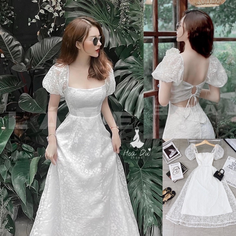 Đầm tiểu thư công chúa ren hoa cúp ngực, khoen lưng xinh xắn thích hợp dự tiệc, dạo phố