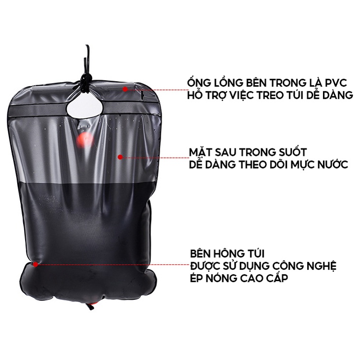 Túi Đựng Nước Tắm Dã Ngoại Có Vòi Xả Dung Tích 20 Lít Có Chức Năng Làm Nóng Nước Bằng Nắng Mặt Trời LY-054