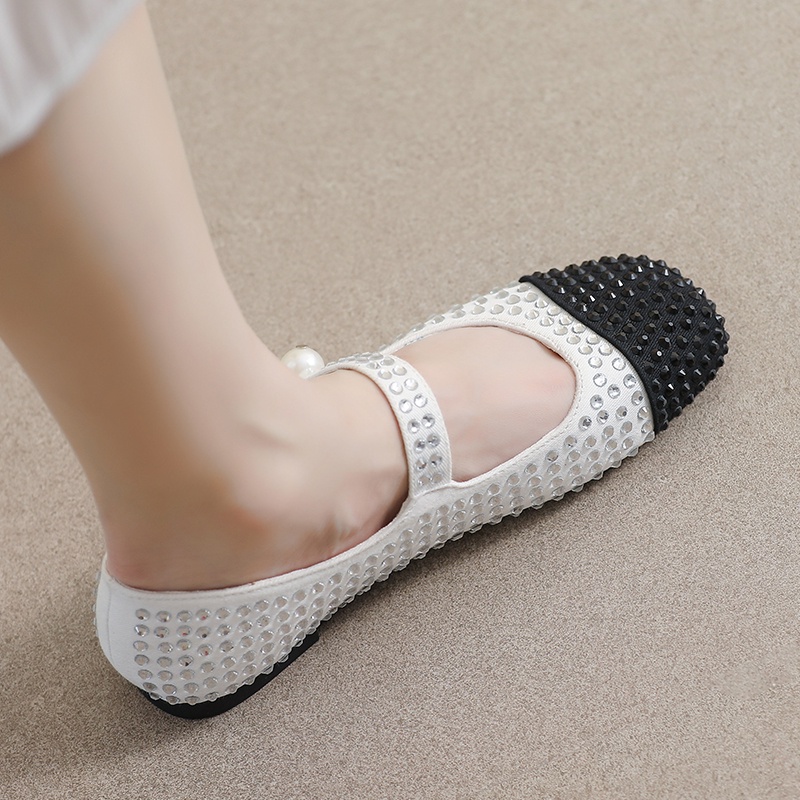 Giày Búp Bê Đế Bằng Đính Đá Ngọc Trai Phong Cách Anh Quốc Cổ Điển Thời Trang Cho Nữ Size 34-42
