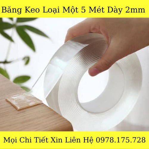 Băng Keo Hai Mặt Siêu Dính Dài 5 Mét Loại Dày 2mm