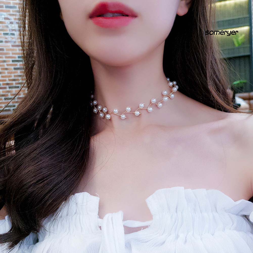 Vòng Cổ Choker Mặt Ngọc Trai Nhân Tạo Thời Trang Cho Nữ