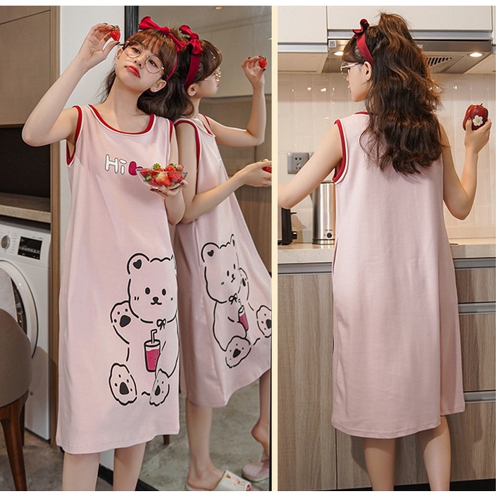 Váy Sát Nách Dáng Suông, Váy Ngủ Vải Cotton Thoáng Khí Làm Mát Mùa Hè - Phong Cách Thể Thao V313-V320