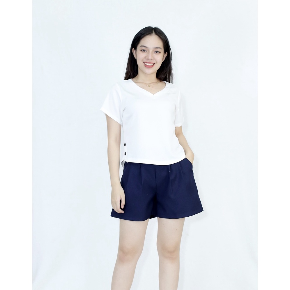 Bộ đồ đùi ÁO CỔ TIM QUẦN TÂY LƯNG SAU CHUN (QUẦN XANH ĐEN ÁO ĐEN và QUẦN XANH ĐEN ÁO TRẮNG) - Quần vải chéo áo vải lụa