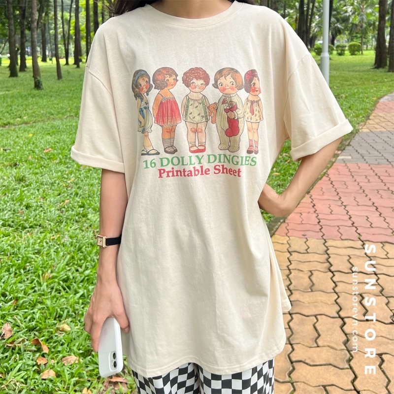 Áo thun tay lỡ form rộng oversize chất cotton mặc mát in hình 5 cô gái