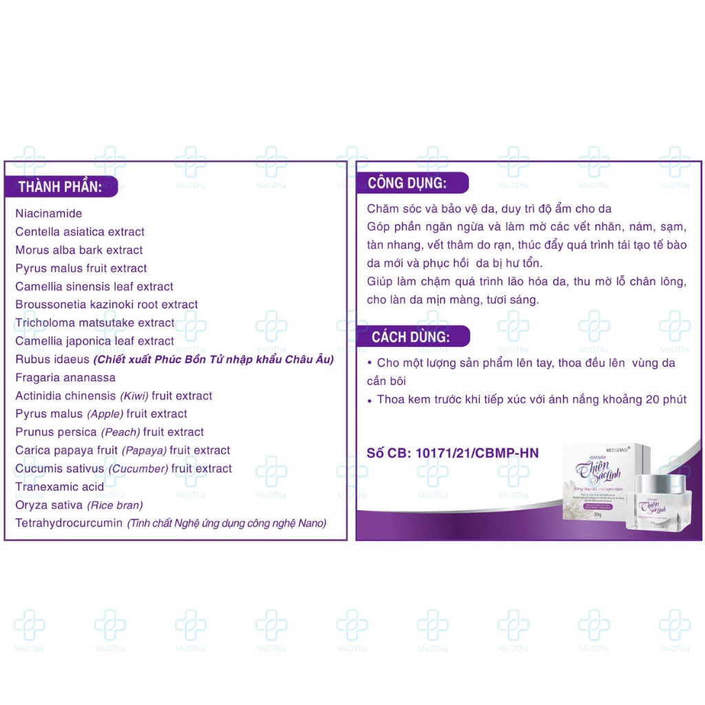 Kem nám Thiên Sắc Linh - Hỗ trợ làm sáng da, đẹp da, mờ sạm nám, tàn nhang, chống lão hóa MEDSTAND (Lọ 30g)