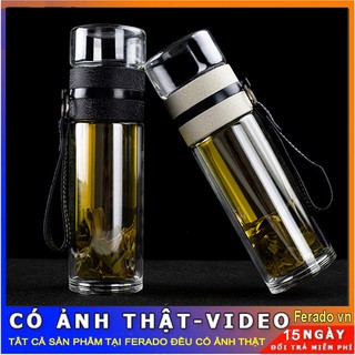 Bình Lọc Trà Thuỷ Tinh - Có Lõi Lọc Trà - Dung Tích 400ml, Chai Đựng Nước Bình Đựng Trà Lõi Inox 304 Kèm Dây Xách FERADO