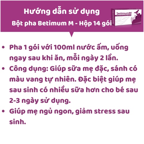 Lợi sữa sau sinh Betimum M, lợi sữa cỏ cà ri giúp mẹ ngủ ngon, ngủ sâu giấc,gi