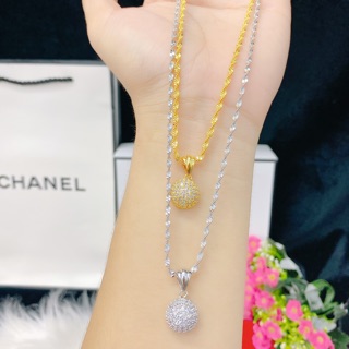Dây chuyền xoắn mặt bi full đá mạ vàng + bạch kim