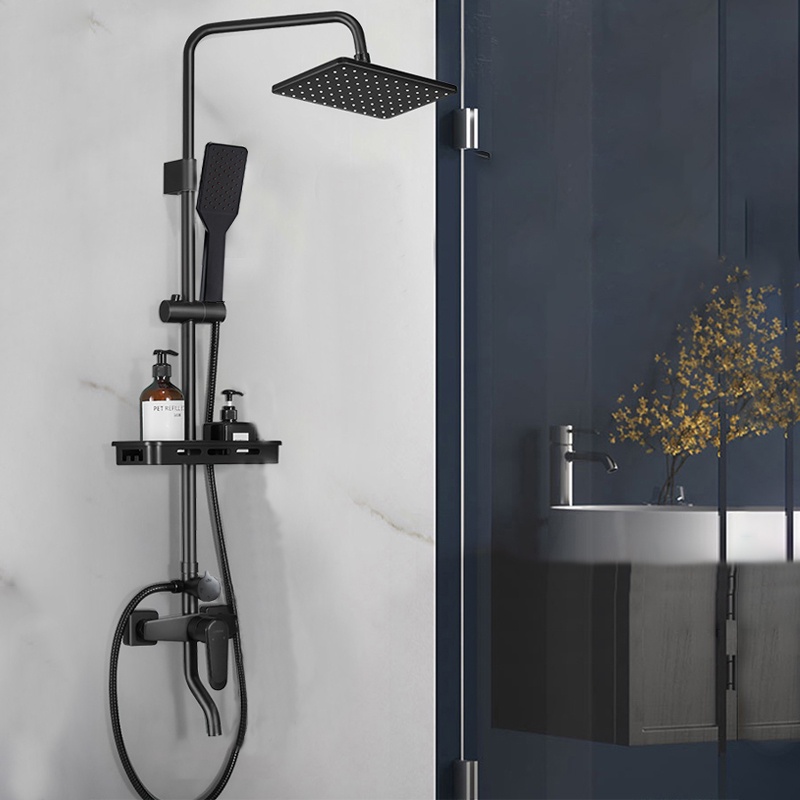 Vòi sen hình vuông loại treo tường Duy trì nhiệt độ nước tắm Bộ vòi sen màu đen dùng trong phòng tắm