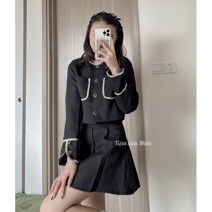[𝐃𝐨𝐥𝐥𝐲 𝐒𝐞𝐭 ]Set áo khoác dạ mix chân váy xếp ly tiệm của mieuu