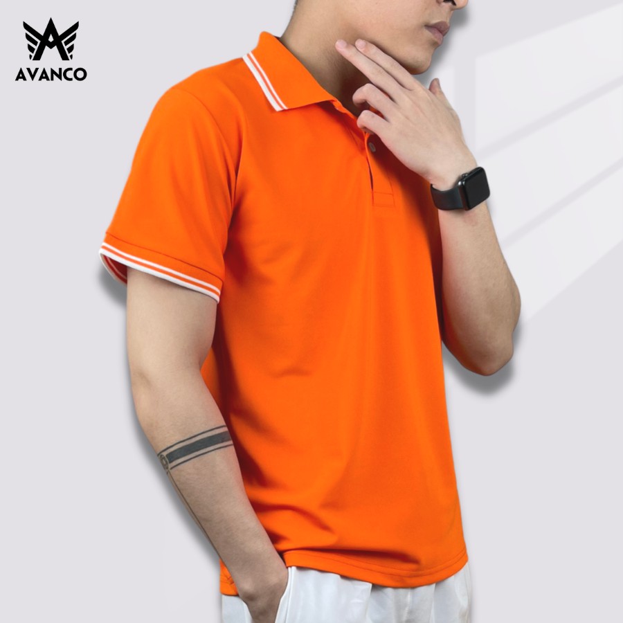 Áo polo nam thể thao trơn phối viền cổ và tay chất vải cá sấu Full size 90kg AVANCO