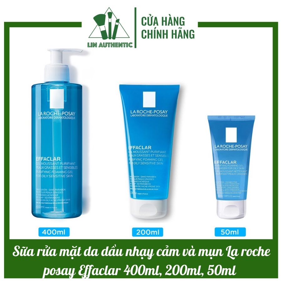 Sữa rửa mặt da dầu nhạy cảm và mụn La roche posay Effaclar 400ml, 50ml
