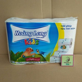 🎀( HÀNG MỚI )LỐC 6 CUỘN GIẤY VỆ SINH HOÀNG LONG KIDS KHÔNG LÕI - Giấy vệ sinh cho bé