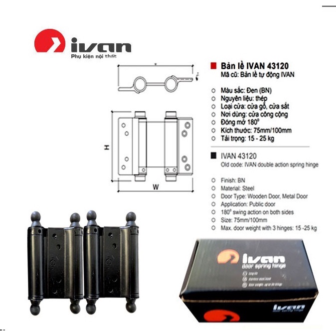 Bản lề cửa 2 chiều thép Ivan ( 1 bộ 2 cái) Loại A