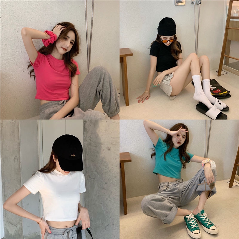 Áo Thun Cotton Ngắn Tay Thời Trang Hàn Quốc Cho Nữ