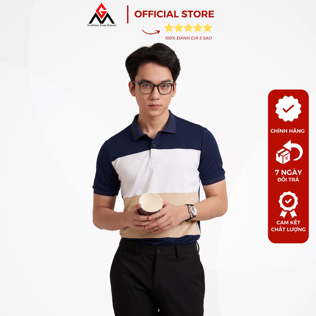 Áo thun polo nam GMAP005 kẻ ngang phong cách Hàn Quốc, chất liệu cotton cá sấu chuẩn form
