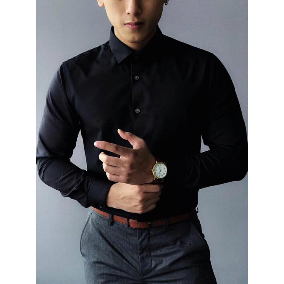 Áo sơ mi lụa đen lịch lãm | BigBuy360 - bigbuy360.vn
