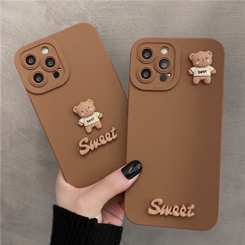 Autumn/Winter Brown Bear Silicone Phone Case for OPPO A15 A16 A93 A94 A5S A7 A3S A5 A8 A31 A52 A72 A92 A53 A5 2020 A9 2020 F9 F11 Reno6 5 3