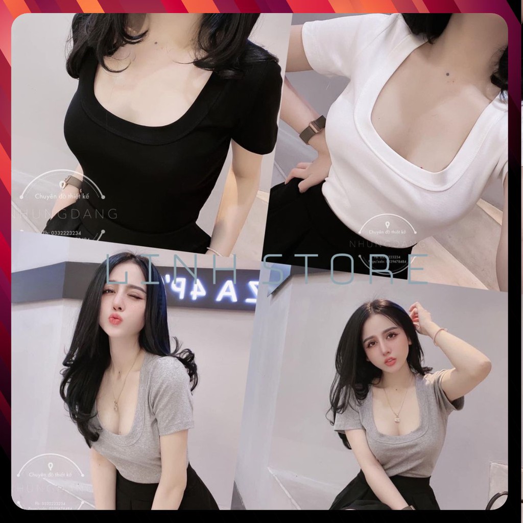 Áo Thun Nữ 💎SALE💎 Trơn Tay Ngắn Cổ Vuông Freesize Bozip body kiểu dáng Hàn Quốc chất liệu nỉ nhập khẩu Cao Cấp | BigBuy360 - bigbuy360.vn