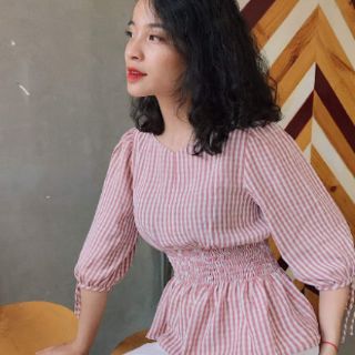 [FREESHIP - HN] Áo sơ mi kẻ tay lỡ chun eo