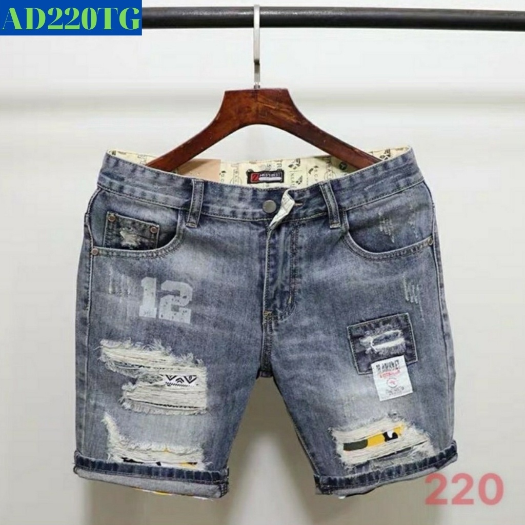 Quần short nam tenji sh220tj short jean nam xanh rách in wash phong cách tenji store 5