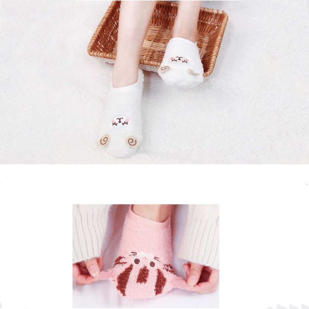 Vớ đi trong nhà bằng vải lông cừu san hô mềm mại chống trượt giữ ấm mùa đông in họa tiết hoạt hình dễ thương cho nữ
