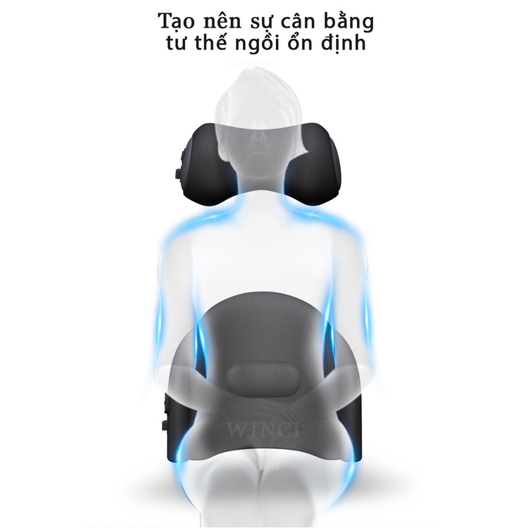 Gối và Đệm Tích hợp Máy Massage Lưng Cổ Cho Ghế xe Ô tô, Chính hãng Winci, WIN-C003.