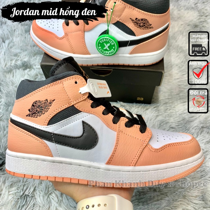 [ Pkdsneaker ] Giày sneaker Jordan mid hồng đen trắng gs pink quartz cổ cao dành cho nữ