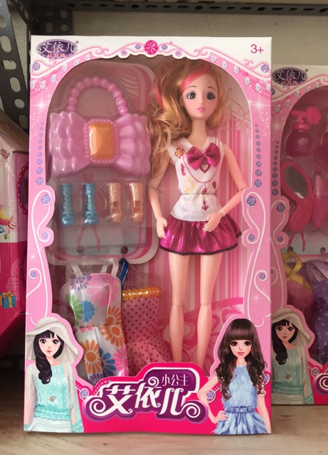 Bộ đồ chơi búp bê barbie kèm 8 đôi giày và đồ trang điểm