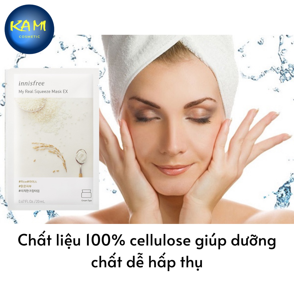 Mặt nạ giấy sáng trắng mịn da từ gạo innisfree My real Squeeze Mask - Rice 20ml - KAMI - thành phần tự nhiên
