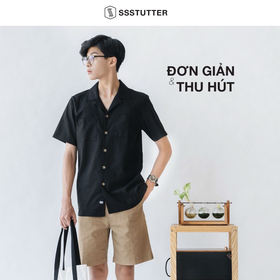 Áo sơ mi Nam ngắn tay có 2 túi ngực SSSTUTTER chi tiết khuy sừng cổ điển gọn gàng 2 màu Cub shirt