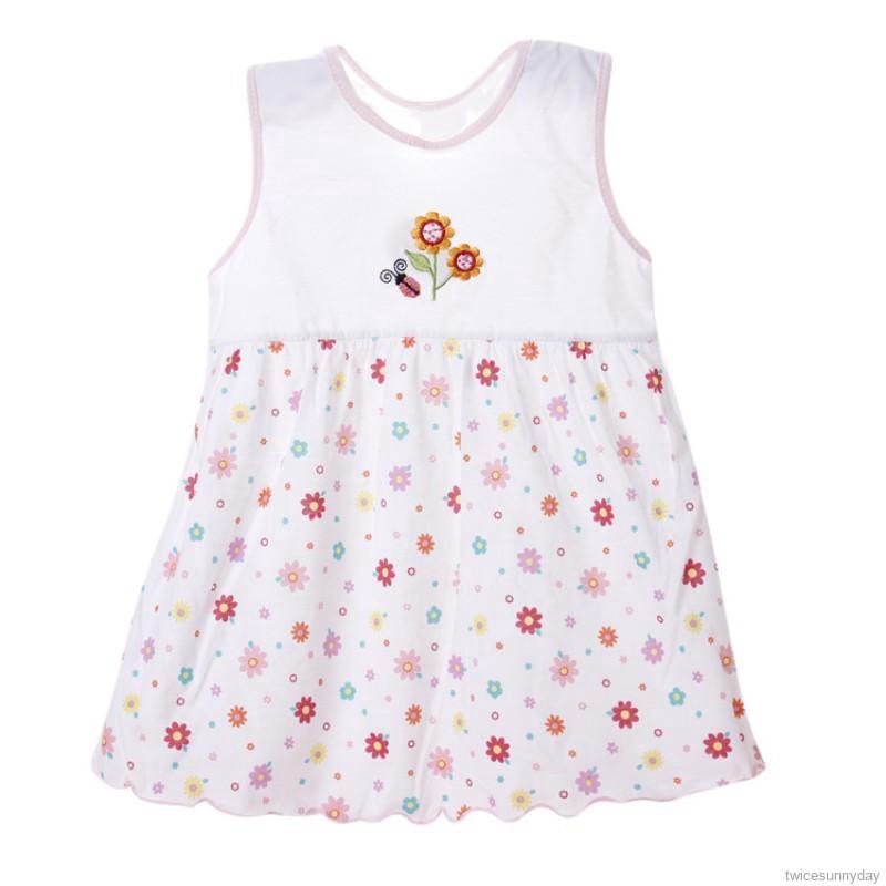 Đầm sát nách cổ tròn in họa tiết hoa xinh xắn đáng yêu dành cho bé gái