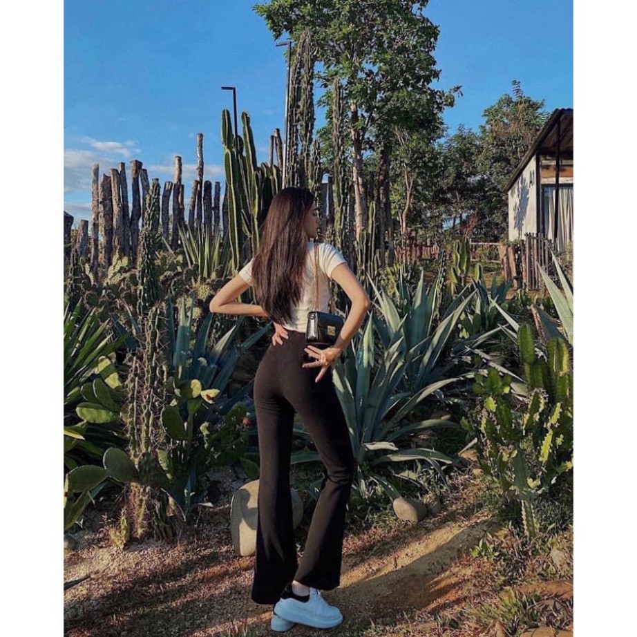 Quần Ống Loe Cạp Cao Hai Cúc Dáng Dài Vải Tuyết Mưa Loại 1 Không nhăn Không Bám Bụi Tôn Dáng | BigBuy360 - bigbuy360.vn