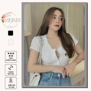 Áo croptop nữ kiểu ôm tay ngắn vải xốp vân nổi body HIJUNE CT14