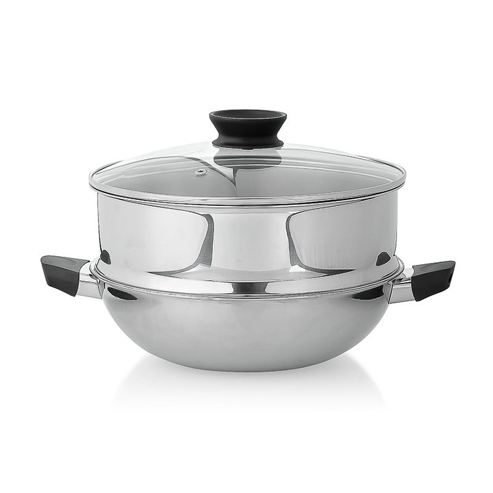 Bộ chảo sâu lòng và xửng hấp 24cm Inox 3 lớp đáy liền Kimscook T&K Blackcube Korea - Chính hãng, bảo hành 24 tháng