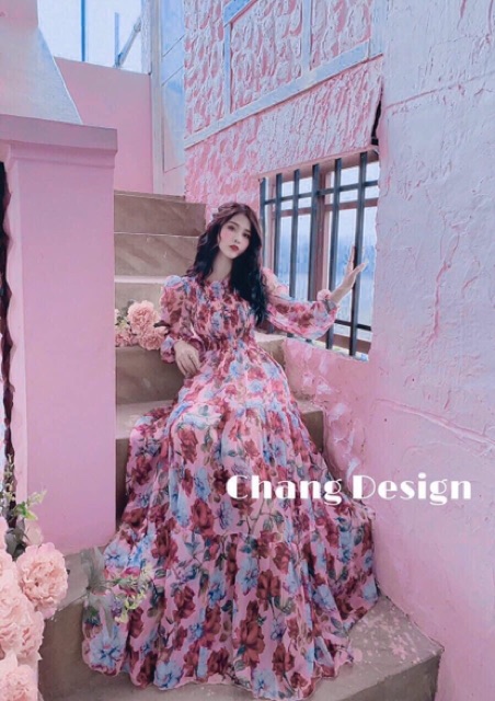 Đầm hoa maxi hoa tím | BigBuy360 - bigbuy360.vn