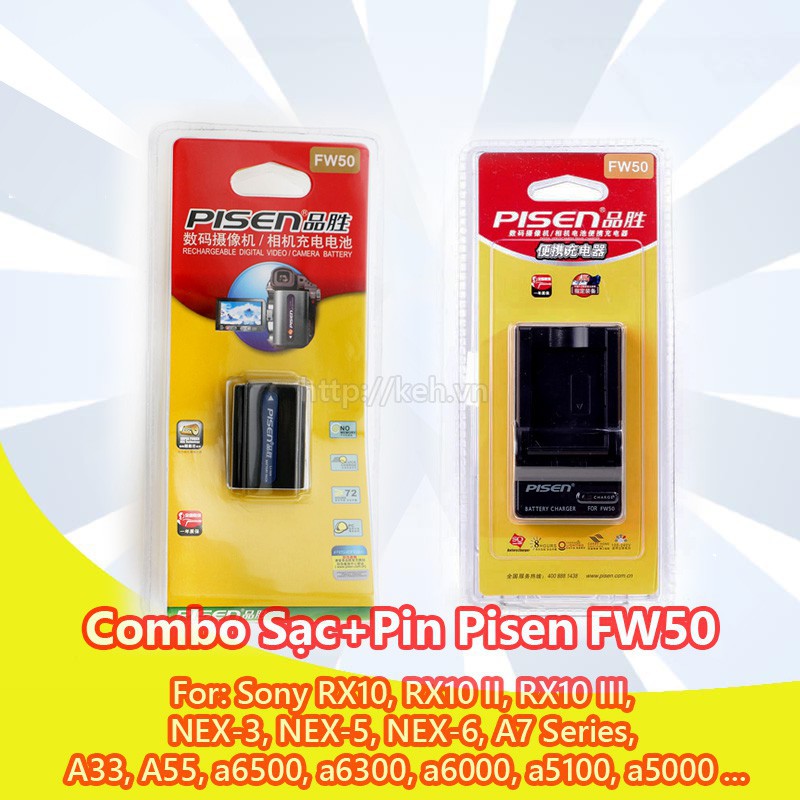 Pin, sạc NP-FW50 P I S E N cho máy ảnh Sony Nex 3 NEX 5 Nex 6 NEX 7 A7 A6000 A5000 A7r A7 II FW50