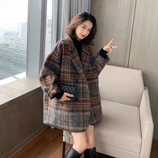 Sẵn Nâu-M(Hàng Đẹp)Ảnh thật 5 hình cuối-HC288.Áo khoác dạ kẻ thu đông Hàn Quốc