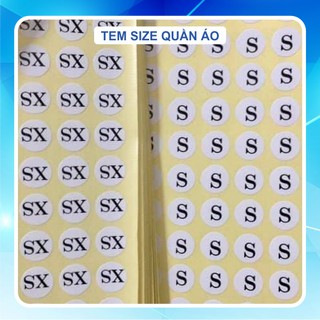 Tem size dán quần áo, sản phẩm có sẵn tại kho, kích thước tròn 1 cm, in ofset sắc nét, bế khuôn thành phẩm.