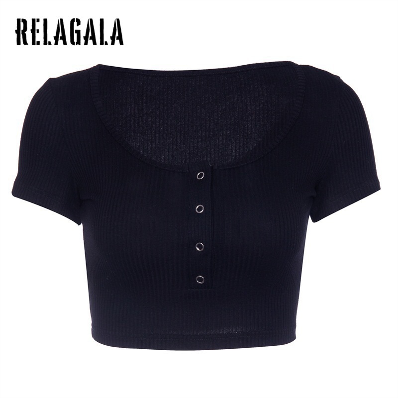 Áo Croptop Tay Ngắn Dáng Ôm Cài Nút Thời Trang Quyến Rũ Cho Nữ