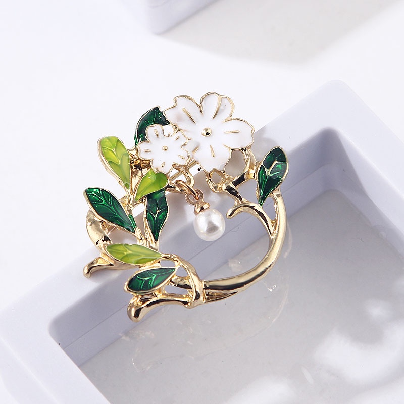 Ghim Cài Áo Hình Hoa Tráng Men Phối Ngọc Trai Giả Trang Nhã Cho Nữ