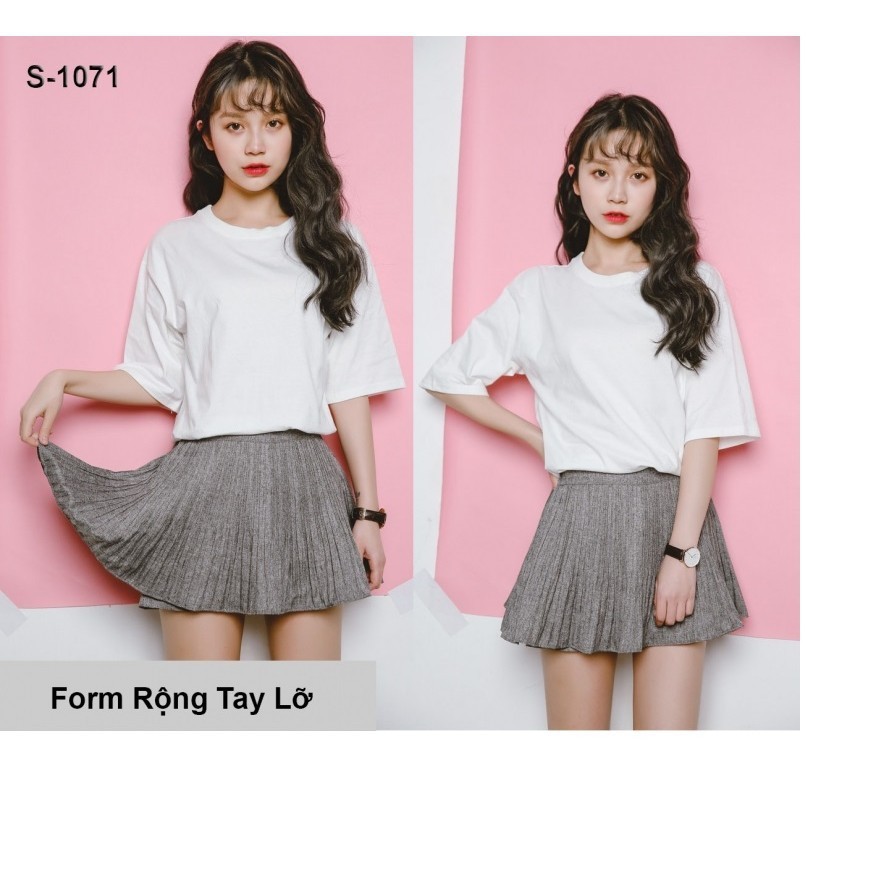 áo thun tay lỡ màu trắng FOME RỘNG có chọn size, chất thun xịn 0ffk16