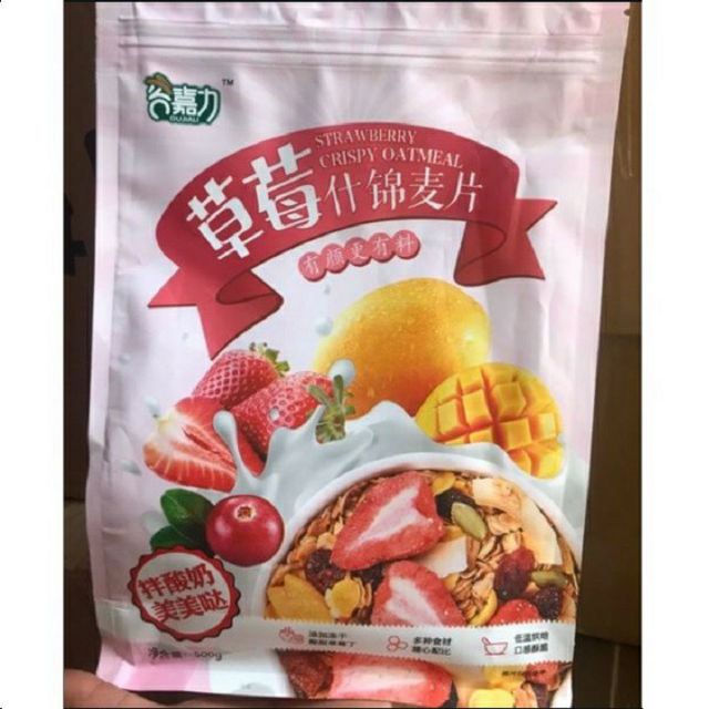 NGŨ CỐC YẾN MẠCH MIX HOA QUẢ SẤY KHÔ STRAWBERRY CRISPY OATMEAL[gói 500g]