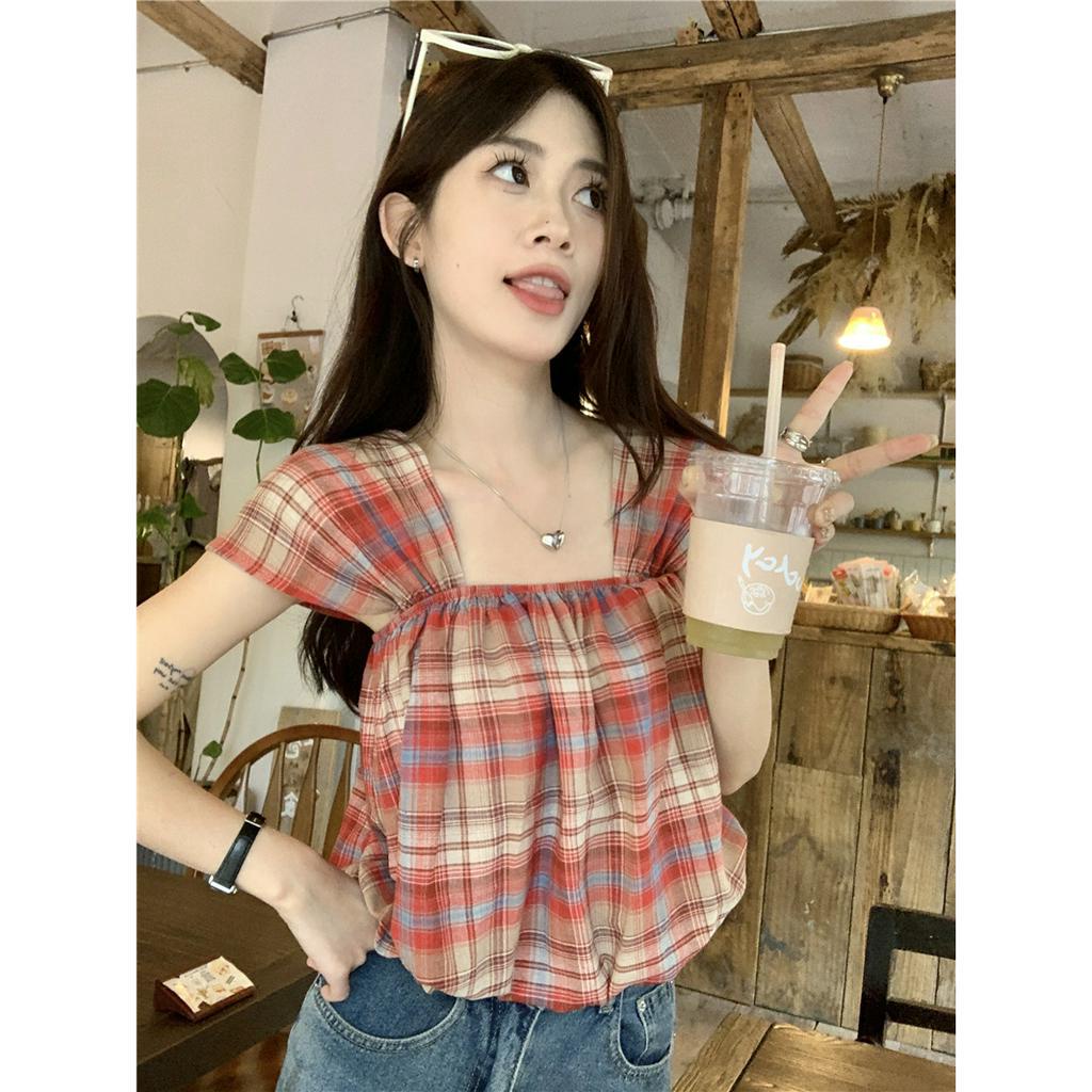 Porozi Áo Lửng Không Tay Họa Tiết Caro Thời Trang Dành Cho Nữ