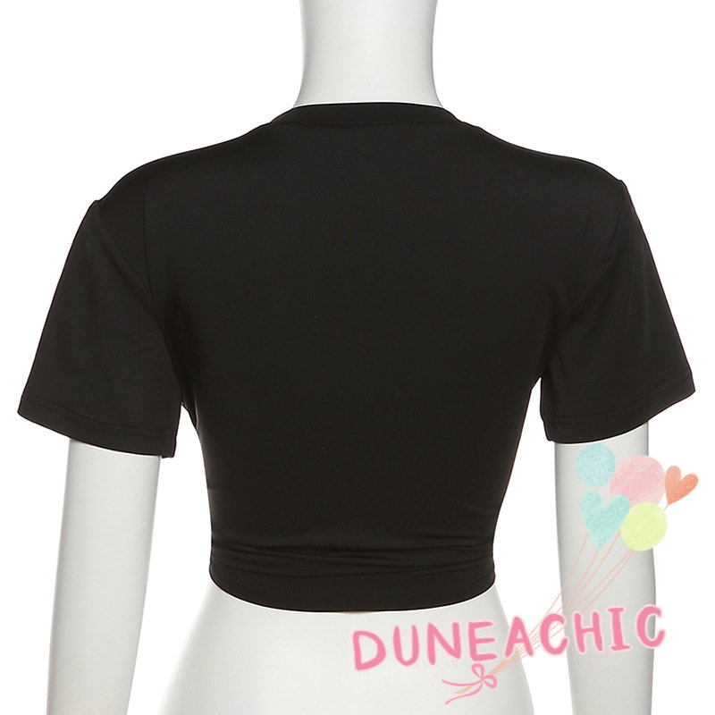 DUNEA Áo Croptop Ngắn Tay Phối Dây Thắt Thời Trang Gợi Cảm Dành Cho Nữ
